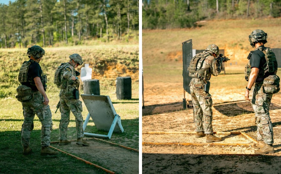 Army soldiers in uniform holding riftles in target competition