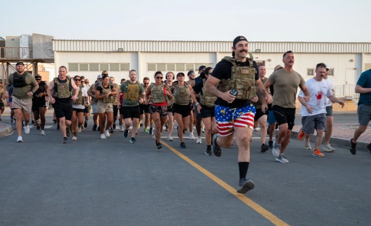 Soldiers running together in Murph Challenge
